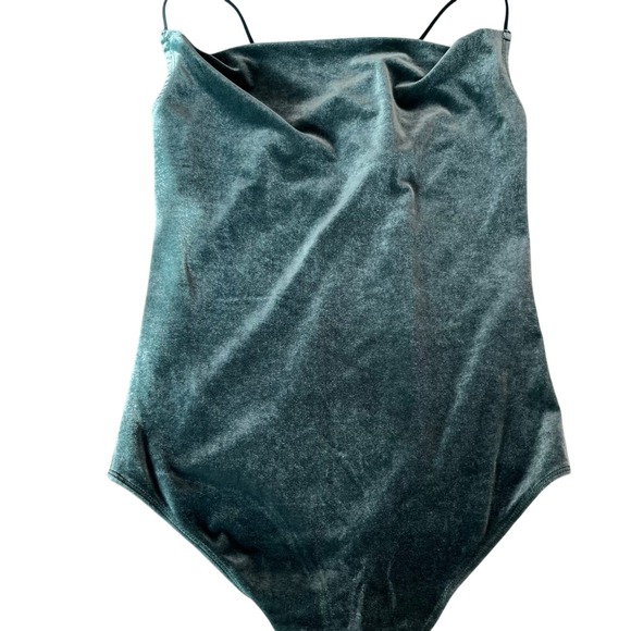 Abercrombie Velvet Bodysuit Sleeveless Emerald Green Tank Top Party BabyDoll - Picture 1 of 8